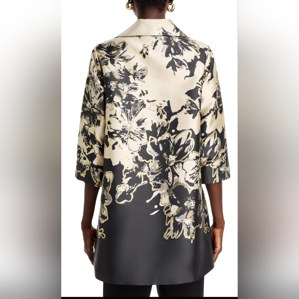 NWT Caroline Rose Showstopper Jacquard Party Open Front Jacket: Champagne/Black - Picture 2 of 15